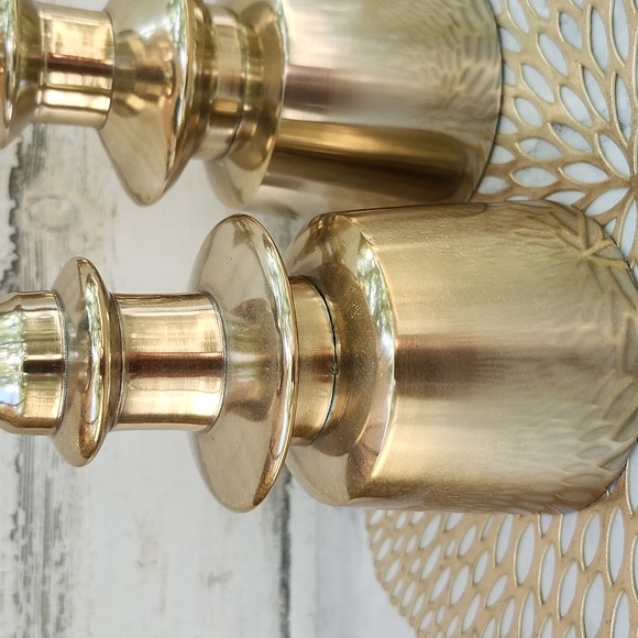 SCOTT LIVING BRASS TALL CANDLE HOLDERS - Picture 2 of 12